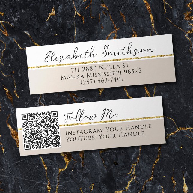 Lägg till QR-kod Social medietaupe Guld Glitter Mo Mini Visitkort (Skapare uppladdad)