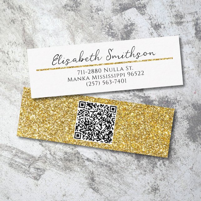 Lägg till QR-koden Guld Glitter Modern lyxminimali Mini Visitkort (Skapare uppladdad)