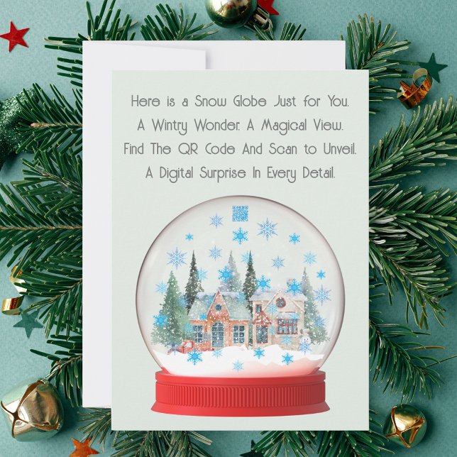 Lägg till QR-kodmeddelandet eller presentationen i Julkort (Snow Globe Interactive Christmas Card. Add your own QR Code.)