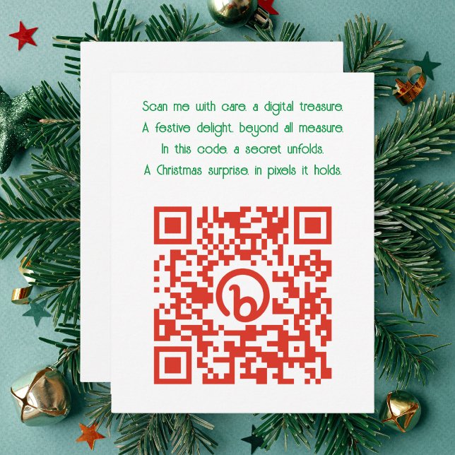 Lägg till QR-kodmeddelandet eller presentationen t Julkort (QR Code containing gift or message on Christmas Card including festive rhyme.)