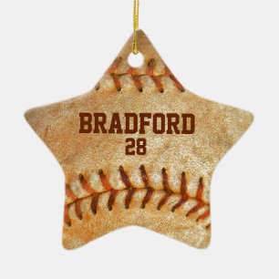 Lägg till röd stygn i namn Vintage White Baseball Julgransprydnad Keramik