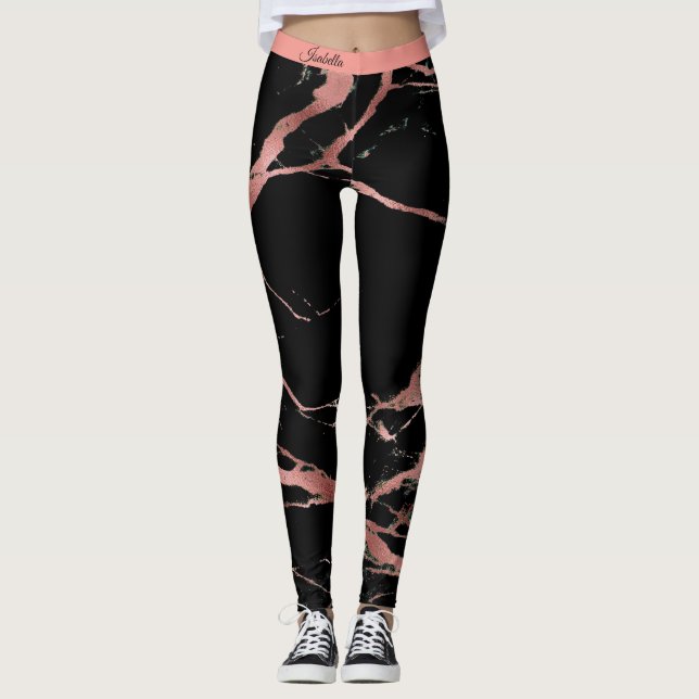Lägg till Rosa för lyxfärgad svart markör Leggings (Framsida)