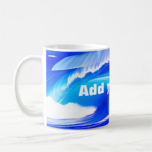 Lägg till rosa vatten ai art vinkar om blått hav kaffemugg