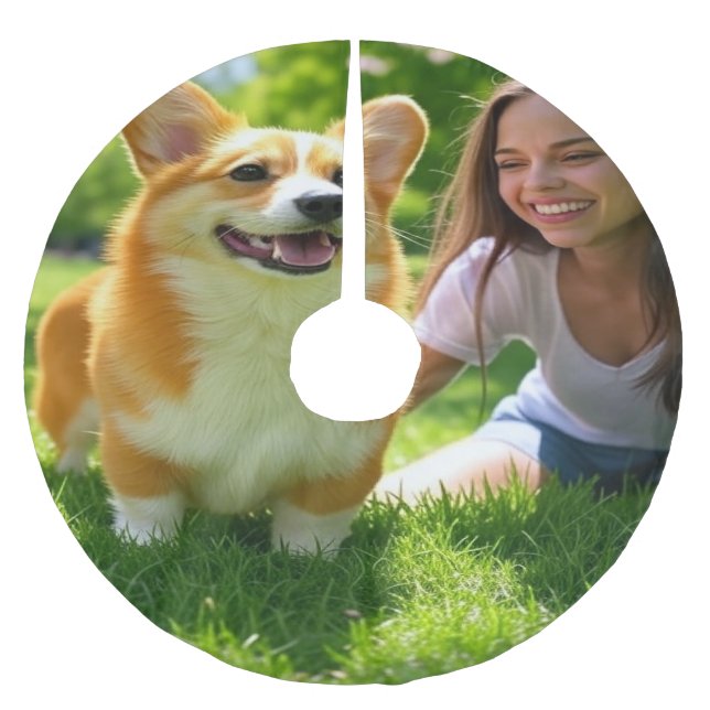 Lägg till sällskapsfotoanpassning anpassa anpassni julgransmatta borstad polyester (Framsidan)