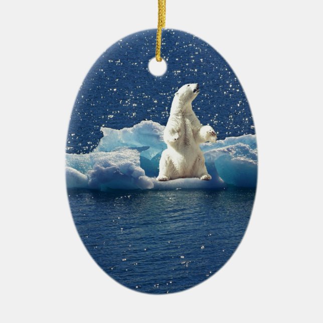 Lägg till SLOGAN i Spara Polar Bears Arktis Planet Julgransprydnad Keramik (Framsidan)