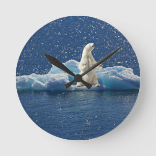 Lägg till SLOGAN i Spara Polar Bears Arktis Planet Rund Klocka