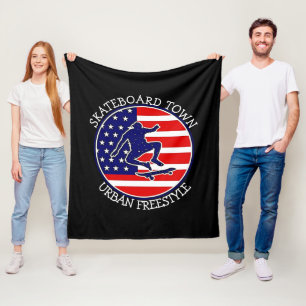 Lägg till stadstext Namn Skateboard USA flagga Fleecefilt