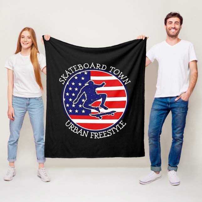 Lägg till stadstext Namn Skateboard USA flagga Fleecefilt (På plats)