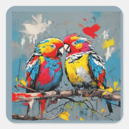 Lägg till Stänk i Färg med Graffiti-Stil Birds Fyrkantigt Klistermärke