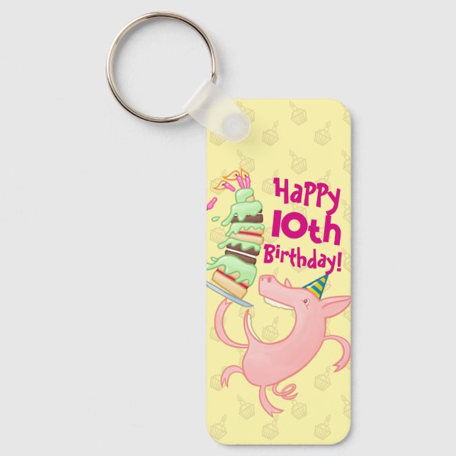 Lägg till Tecknaden Åldersgåva från födelsedagskak Nyckelring (Framsida)