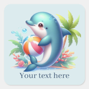 Lägg till text för Cute-delfin Fyrkantigt Klistermärke