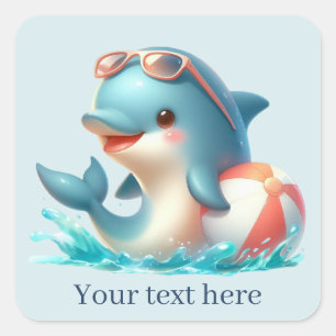 Lägg till text för Cute-delfin Fyrkantigt Klistermärke
