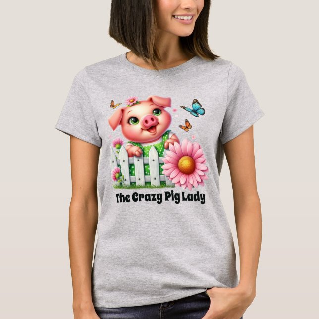 Lägg till text för Cute-galet gris dam T Shirt (Framsida)