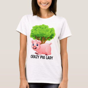 Lägg till text för Cute-galet gris dam T Shirt