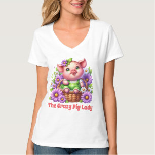Lägg till text för Cute-galet gris dam T Shirt
