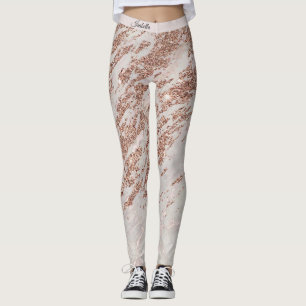 Lägg till text för lyxen  Rosa ros Glitter Marble Leggings