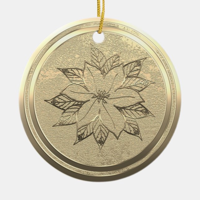 Lägg till text Guld Poinsettia December Ceramic Or Julgransprydnad Keramik (Framsidan)