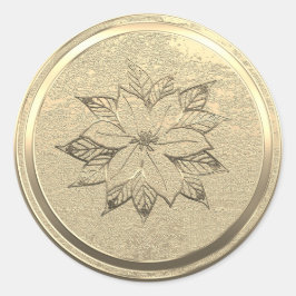 Lägg till text Guld Poinsettia December Runt Klistermärke