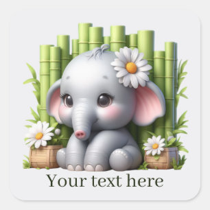 Lägg till text i Cute baby-elefant Fyrkantigt Klistermärke