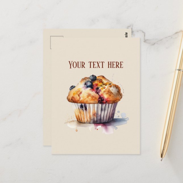 Lägg till text i Cute blueberry muffin Vykort (Fram/Back In Situ)