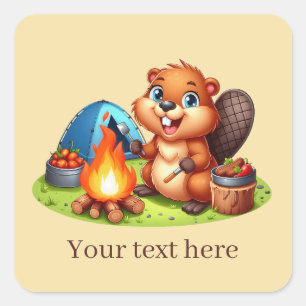 Lägg till text i Cute Camping-bäver Fyrkantigt Klistermärke