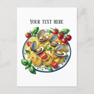 Lägg till text i Cute clam-pasta-middag Vykort