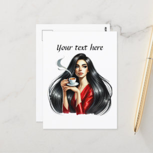 Lägg till text i Cute dam Vykort