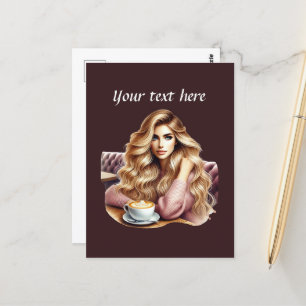 Lägg till text i Cute dam Vykort