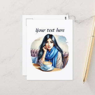 Lägg till text i Cute dam Vykort