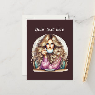 Lägg till text i Cute dam Vykort