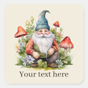 Lägg till text i Cute Garden gnome Fyrkantigt Klistermärke