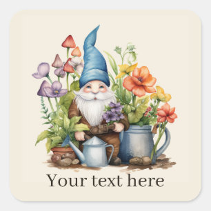 Lägg till text i Cute Garden gnome Fyrkantigt Klistermärke