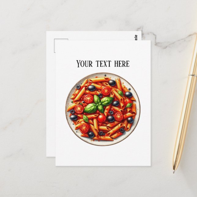 Lägg till text i Cute pasta-middag Vykort (Fram/Back In Situ)