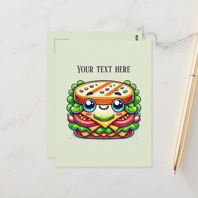 Lägg till text i Cute Sandwich älskare Vykort (Fram/Back In Situ)