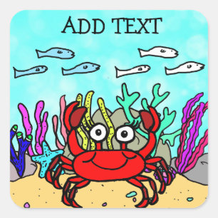 Lägg till text i den här röda Crab Fyrkantigt Klistermärke