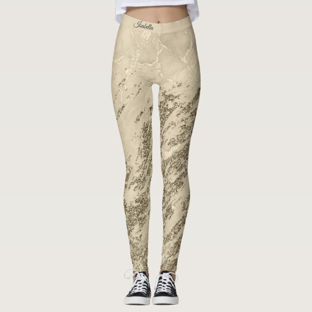 Lägg till text i Guld Champagne Glitter Marble Leggings (Framsida)