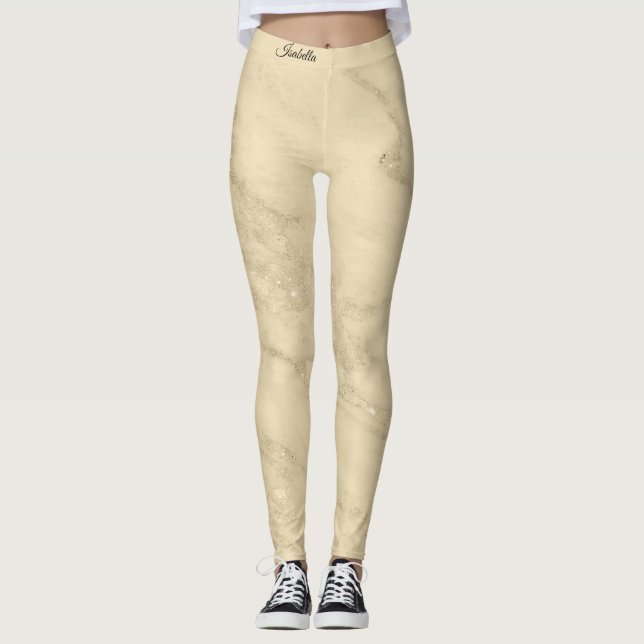 Lägg till text i Luxury Champagne Guld Glitter Mar Leggings (Framsida)