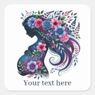 Lägg till text i Mamman Kute gravid kvinna Fyrkantigt Klistermärke