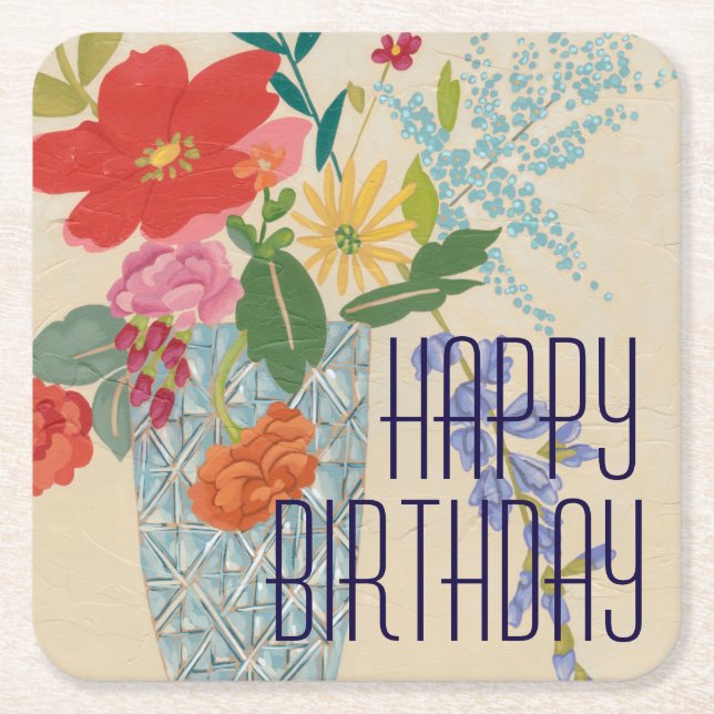 Lägg till text | VÅR BLOMMAR II Underlägg Papper Kvadrat (Framsidan)