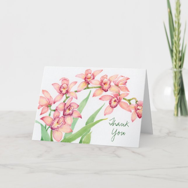 Lägg till text | Vattenfärgsblommor Rosa Flowers Tack Kort (Framsida)