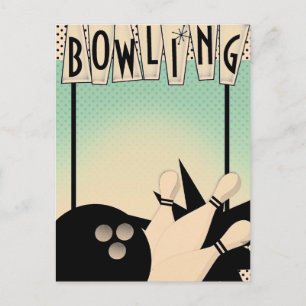 LÄGG TILL TEXT Vintage Retro Bowlings Natt Event Vykort