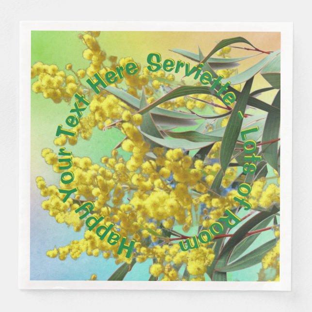 Lägg till text Wattle & Gum Leaves Aussie Pappersservett (Framsida)