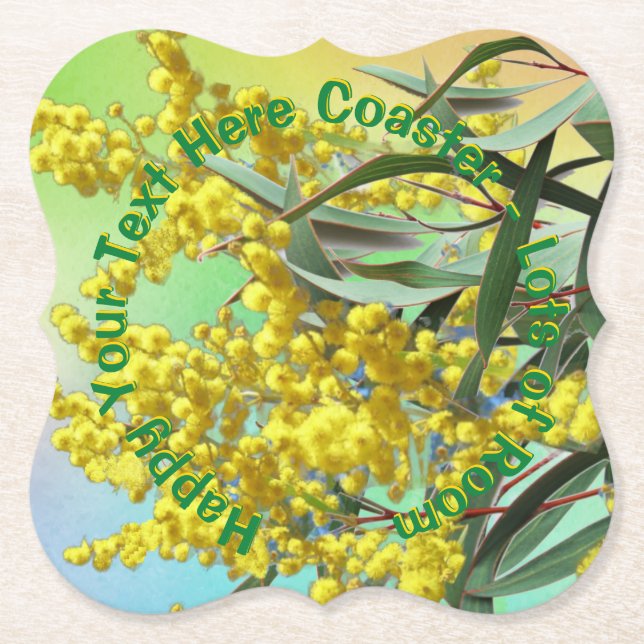 Lägg till text Wattle & Gum Löv Aussie Underlägg Papper (Framsida)