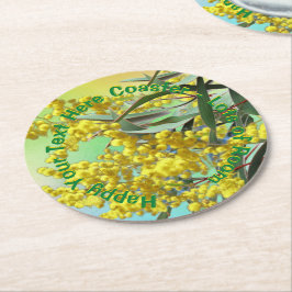 Lägg till text Wattle & Gum Löv Aussie Underlägg Papper Rund