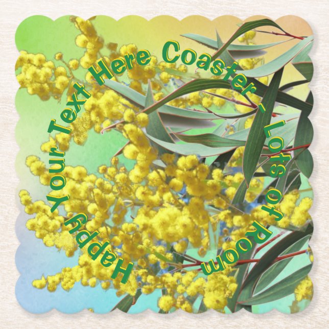 Lägg till text Wattle & Gum Lövs Aussie Scalloped  Underlägg Papper (Framsida)