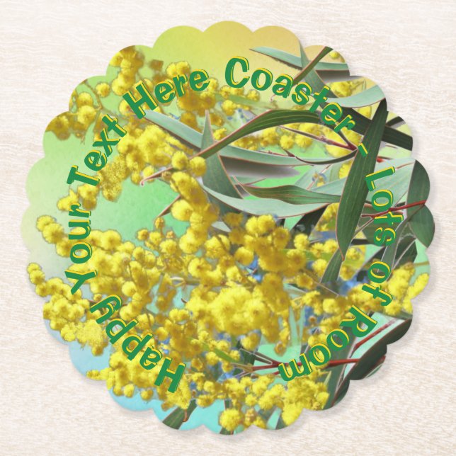 Lägg till text Wattle & Gum Lövs Aussie Scalloped Underlägg Papper (Framsida)