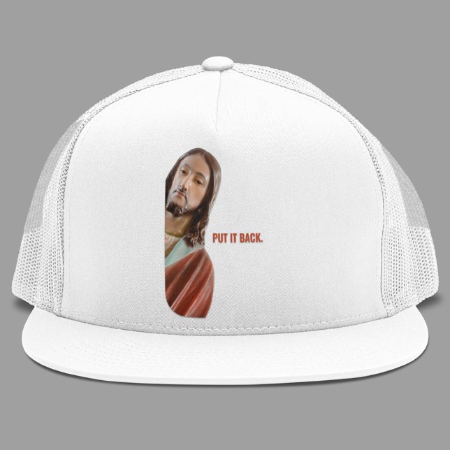 Lägg tillbaka den roliga Jesus mot vit bakgrund Keps (Skapare uppladdad)