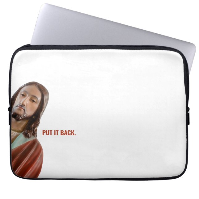 Lägg tillbaka den roliga Jesus mot vit bakgrund Laptop Fodral (Framsidan)