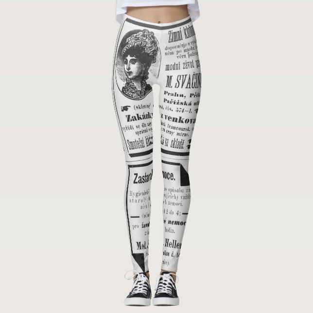 lägga benen på ryggen för 90-taltidningsdesign leggings (Framsida)