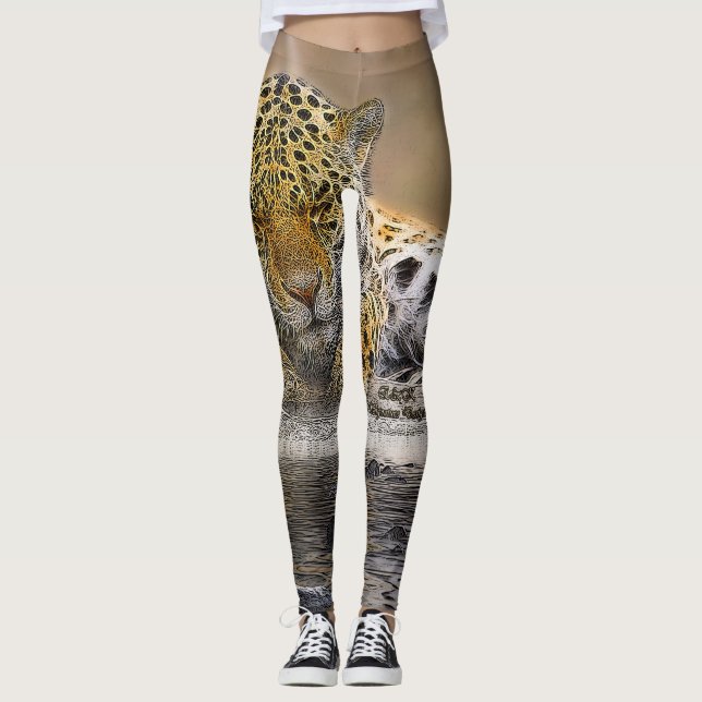 Lägga benen på ryggen för häfteCheetahtryck Leggings (Framsida)